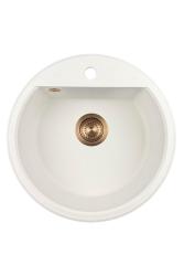 GraniteMy Bremen round granite sink 43 cm white top mount and undermount with faucet hole bench with copper plug 1208971222