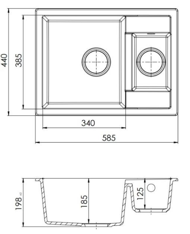GraniteMy Smart extra shallow 1.5 granite built-in white sink 58x44cm with copper plug 1208970052