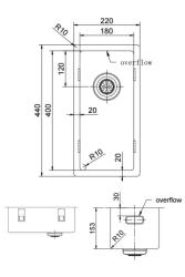 Pure.Sink Exclusivo small stainless steel sink 18x40 cm 10mm radius undermount, flush mount and top mount PEX1840-02
