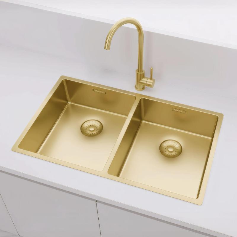 Pure.Sink Prestige Double Gold sink 70x40 cm 10mm radius undermount, flush mount and top mount PPG343440-60