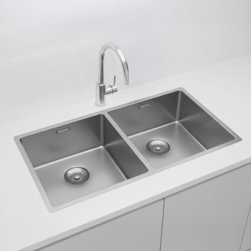 Pure.Sink Prestige Double Stainless Steel Sink 82x40 cm 10mm radius undermount, flush-mount and top-mount PPG404040-02