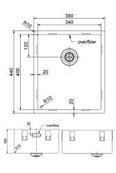 Pure.Sink Exclusivo Stainless Steel Sink 34x40 cm 10mm radius undermount, flush mount and top mount PEX3440-02