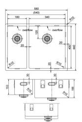 Pure.Sink Exclusive Stainless Steel 1.5 one and a half sink 18+34 cm 10mm radius PEX183440-02