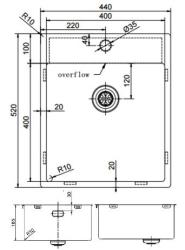 Pure.Sink Exclusive RVS sink 44x52 cm Tapwing with faucet hole bank 10mm radius PEX4040T-02