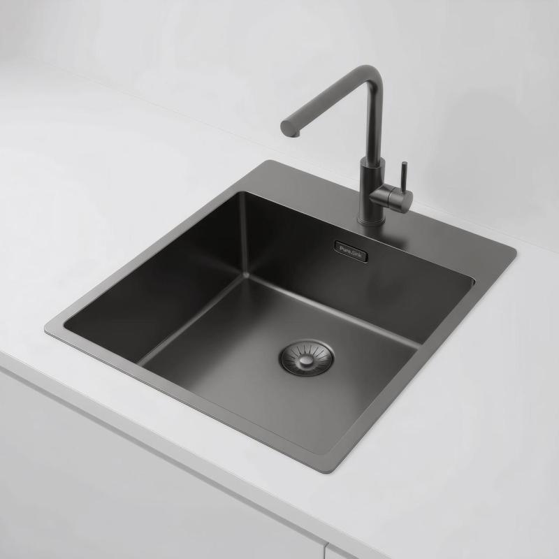 Pure.Sink Exclusivo Gun Metal sink 44x52 cm Tapwing with faucet hole bench 10mm radius PEX4040T-61