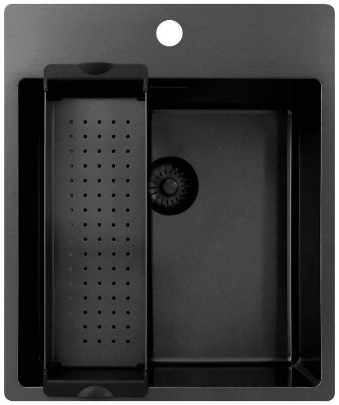 Pure.Sink Exclusivo Gun Metal sink 44x52 cm Tapwing with faucet hole bench 10mm radius PEX4040T-61