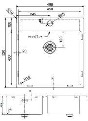 Pure.Sink Exclusive Stainless Steel Sink 49x52 cm Tapwing with faucet hole bench 10mm radius PEX4540T-02
