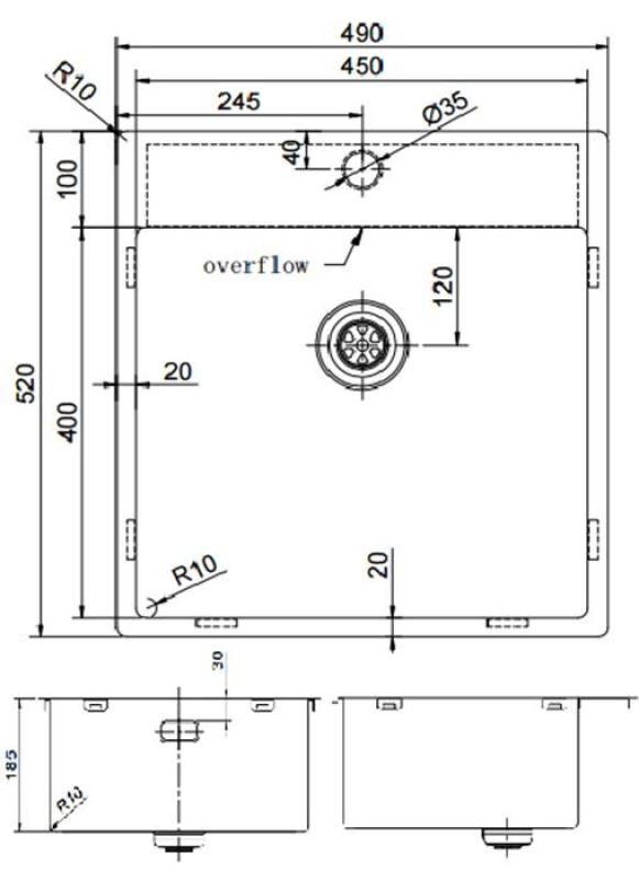 Pure.Sink Exclusivo Copper Sink 49x52 cm Tapwing with faucet hole bench 10mm radius PEX4540T-62