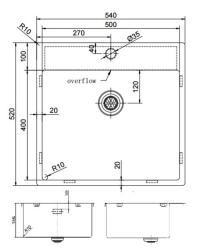 Pure.Sink Exclusive Stainless Steel Sink 54x52cm Tapwing with faucet hole bank 10mm radius PEX5040T-02
