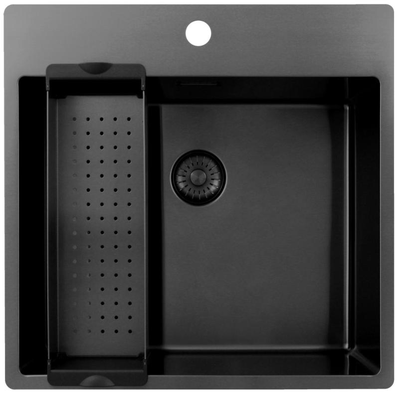 Pure.Sink Exclusivo Gun Metal sink 54x52 cm Tapwing with faucet hole bank 10mm radius PEX5040T-61