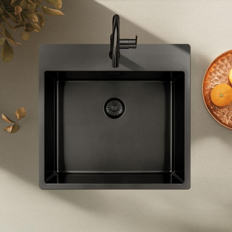 Pure.Sink Exclusivo Gun Metal sink 54x52 cm Tapwing with faucet hole bank 10mm radius PEX5040T-61