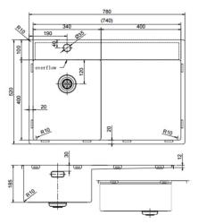 Pure.Sink Exclusivo Stainless Steel small sink with drainer 78x52 cm Tapwing left PEX3478LT-02