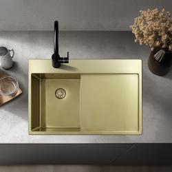 Pure.Sink Exclusivo Gold Small Sink with Drainer Section 78x52 cm Tapwing Left PEX3478LT-60