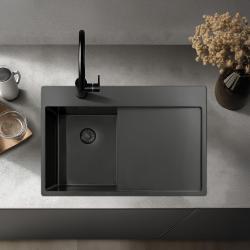 Pure.Sink Exclusivo Gun Metal small sink with draining area 78x52 cm Tapwing left PEX3478LT-61