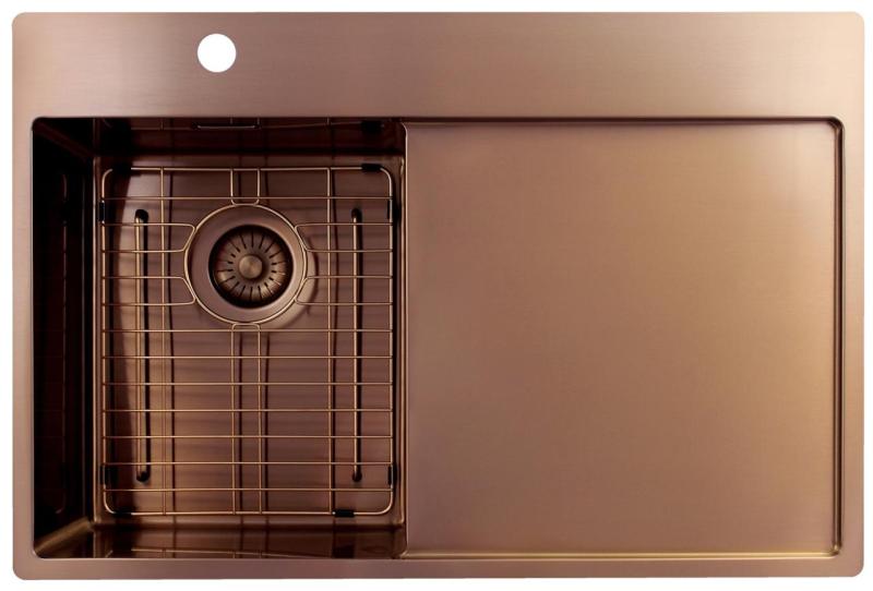 Pure.Sink Exclusivo Copper small sink with draining area 78x52 cm Tapwing left PEX3478LT-62