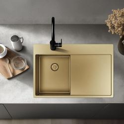 Pure.Sink Exclusive Gold small sink with drainer 78x52 cm Tapwing right PEX3478RT-60
