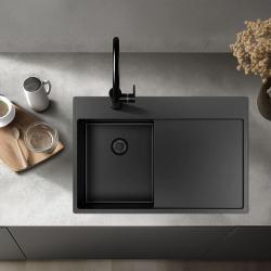 Pure.Sink Exclusive Gun Metal small sink with draining area 78x52 cm Tapwing right PEX3478RT-61