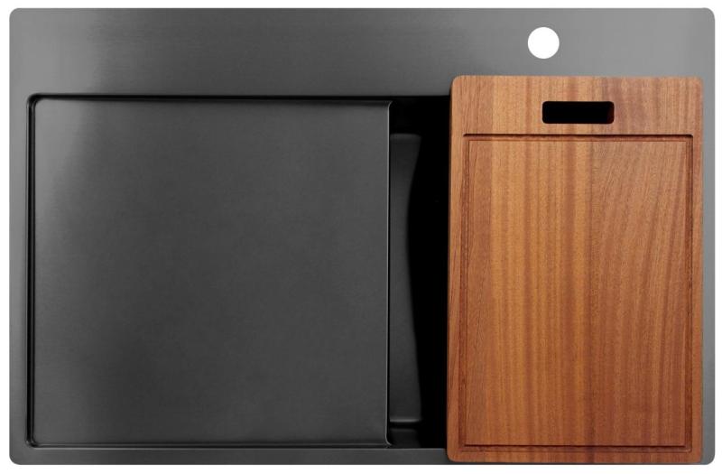 Pure.Sink Exclusivo Gun Metal small sink with draining area 78x52 cm Tapwing right PEX3478RT-61