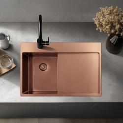Pure.Sink Exclusivo Copper small sink with drainer 78x52 cm Tapwing right PEX3478RT-62