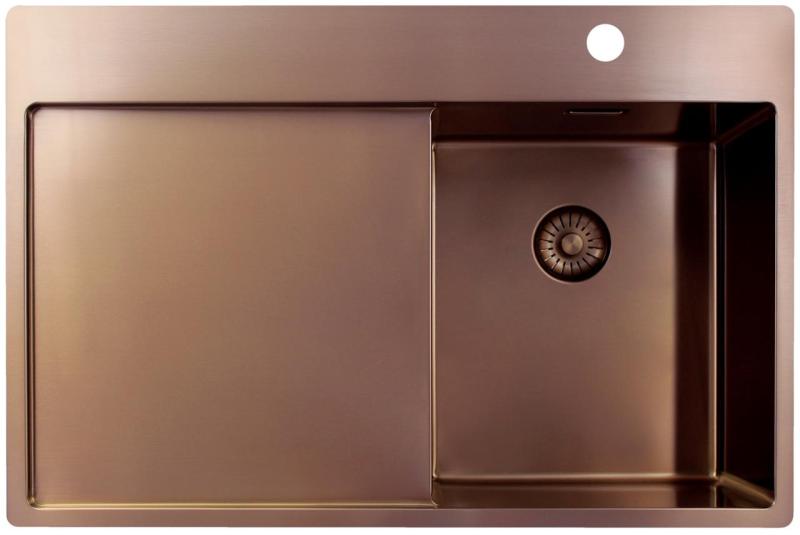 Pure.Sink Exclusivo Copper small sink with drainer 78x52 cm Tapwing right PEX3478RT-62
