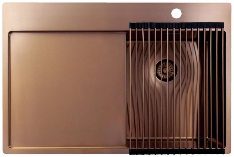 Pure.Sink Exclusivo Copper small sink with drainer 78x52 cm Tapwing right PEX3478RT-62