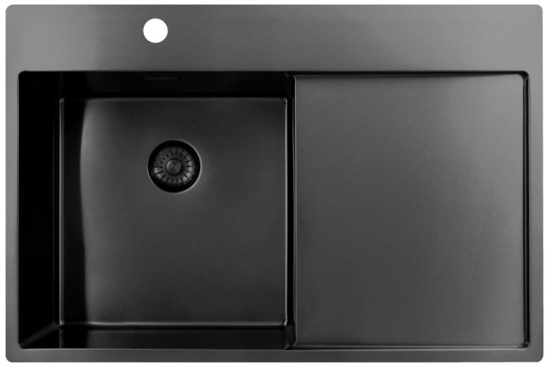 Pure.Sink Exclusivo Gun Metal sink with draining area 78x52 cm Tapwing left PEX4078LT-61