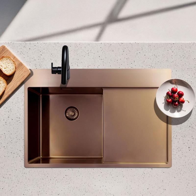 Pure.Sink Exclusivo Copper Sink with Draining Area 78x52 cm Left Tapwing PEX4078LT-62