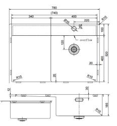 Pure.Sink Exclusive stainless steel sink with draining area 78x52 cm Tapwing right PEX4078RT-02
