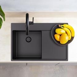 Pure.Sink Exclusive Gun Metal sink with drainer 78x52 cm Tapwing right PEX4078RT-61