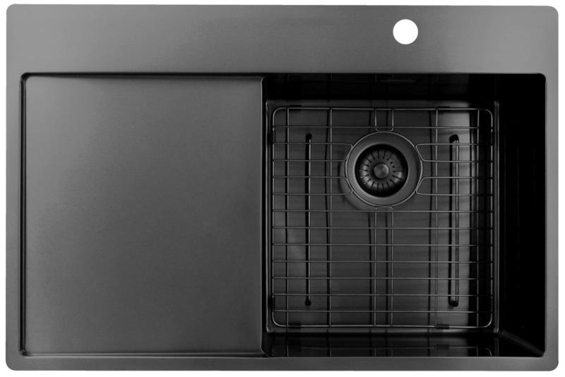 Pure.Sink Exclusivo Gun Metal sink with drainer 78x52 cm Tapwing right PEX4078RT-61