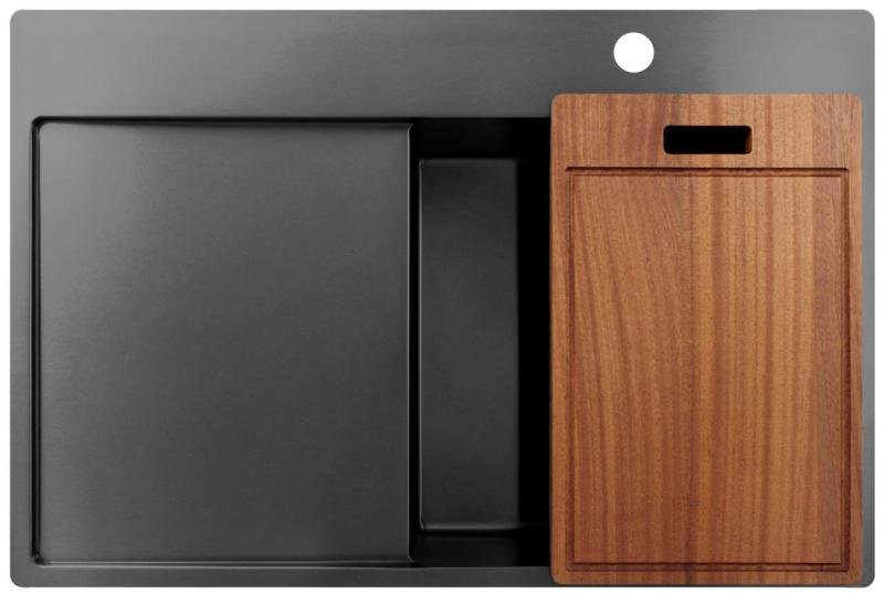 Pure.Sink Exclusivo Gun Metal sink with drainer 78x52 cm Tapwing right PEX4078RT-61