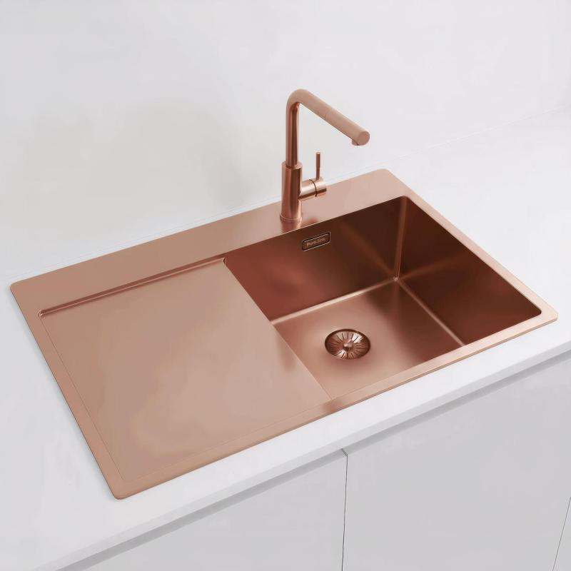 Pure.Sink Exclusivo Copper sink with draining area 78x52 cm Tapwing right PEX4078RT-62
