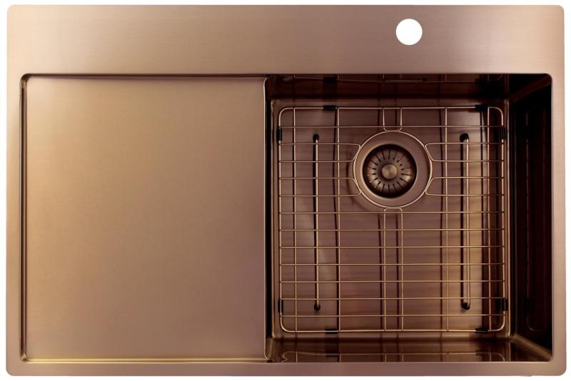 Pure.Sink Exclusivo Copper sink with draining area 78x52 cm Tapwing right PEX4078RT-62