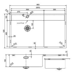 Pure.Sink Exclusive stainless steel sink with drainer 86x52 cm Tapwing left PEX5086LT-02