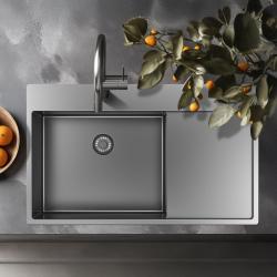 Pure.Sink Exclusive stainless steel sink with drainer 86x52 cm Tapwing left PEX5086LT-02