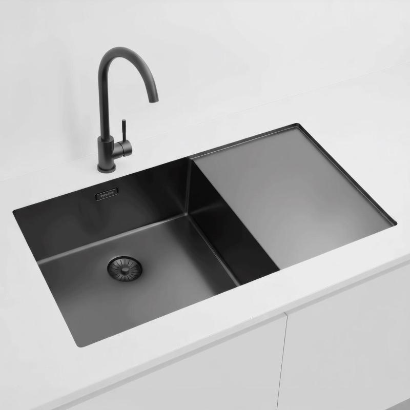 Pure.Sink Exclusivo Gun Metal sink with draining area 86x52 cm Tapwing left PEX5086LT-61