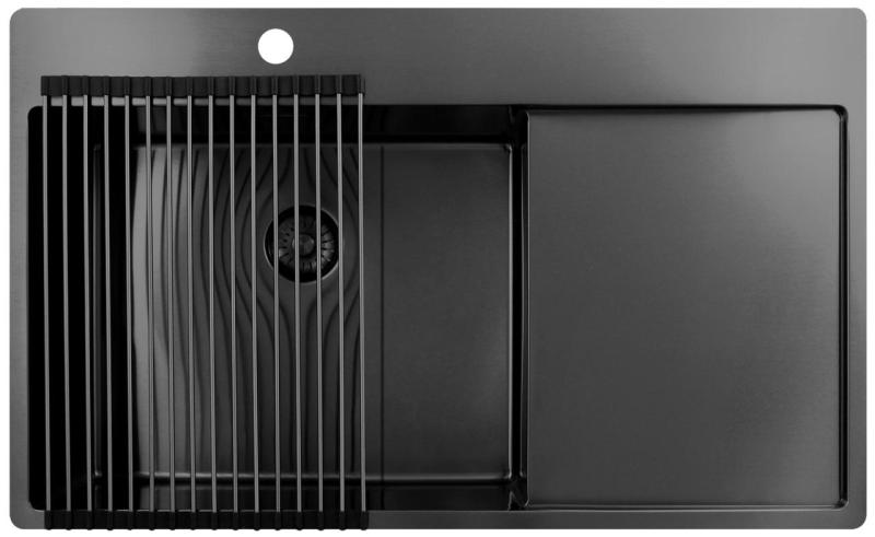 Pure.Sink Exclusivo Gun Metal sink with draining area 86x52 cm Tapwing left PEX5086LT-61