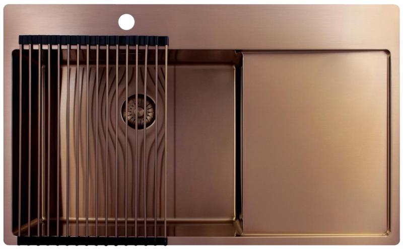 Pure.Sink Exclusivo Copper sink with drainer 86x52 cm Tapwing left PEX5086LT-62