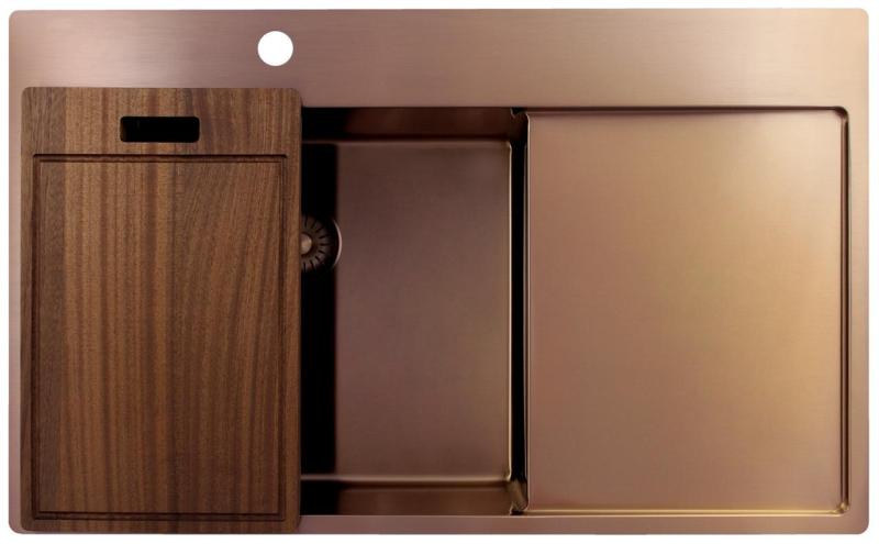 Pure.Sink Exclusivo Copper sink with drainer 86x52 cm Tapwing left PEX5086LT-62