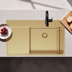 Pure.Sink Exclusivo Gold sink with drainer 86x52 cm Tapwing right PEX5086RT-60