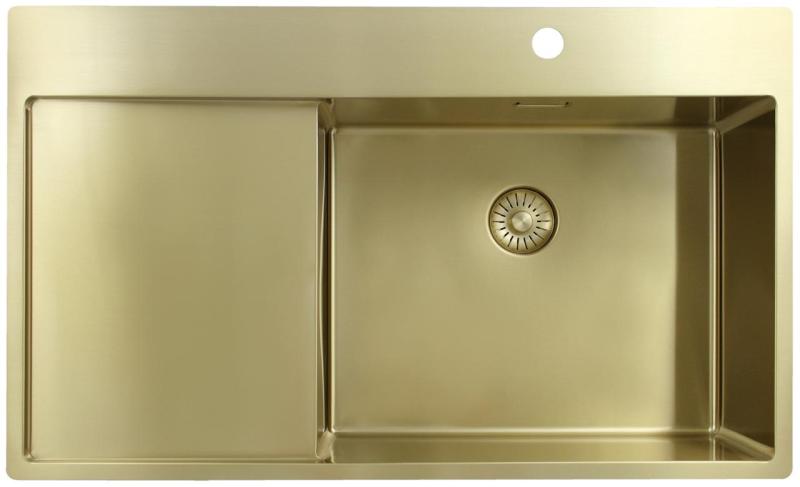 Pure.Sink Exclusivo Gold sink with drainer 86x52 cm Tapwing right PEX5086RT-60