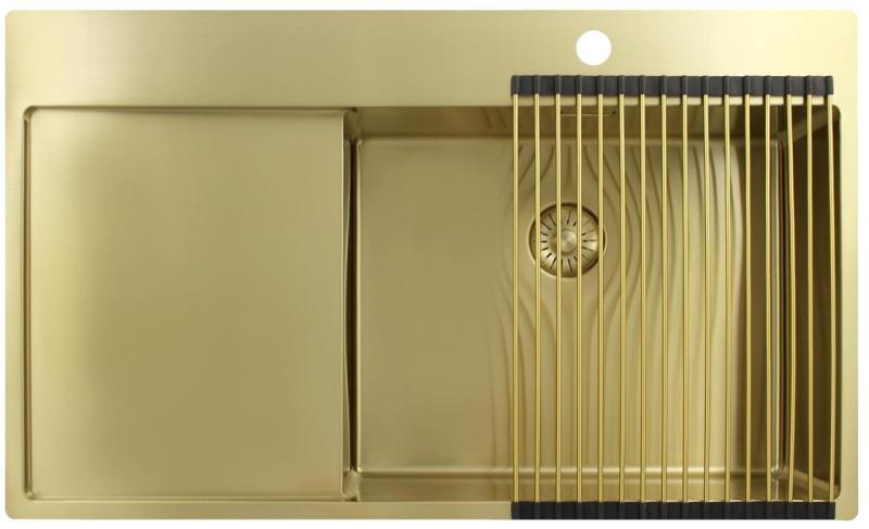 Pure.Sink Exclusivo Gold sink with drainer 86x52 cm Tapwing right PEX5086RT-60
