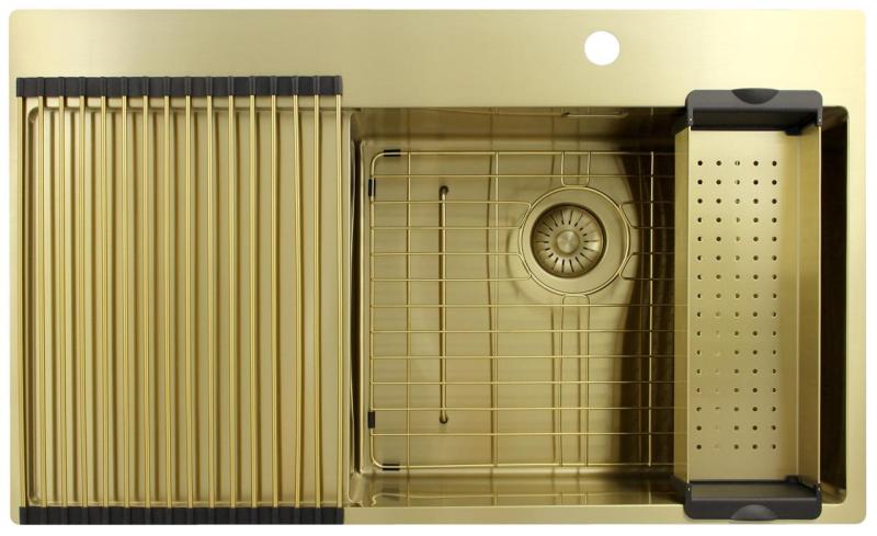 Pure.Sink Exclusivo Gold sink with drainer 86x52 cm Tapwing right PEX5086RT-60