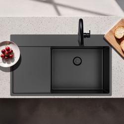 Pure.Sink Exclusive Gun Metal sink with draining area 86x52 cm Tapwing right PEX5086RT-61