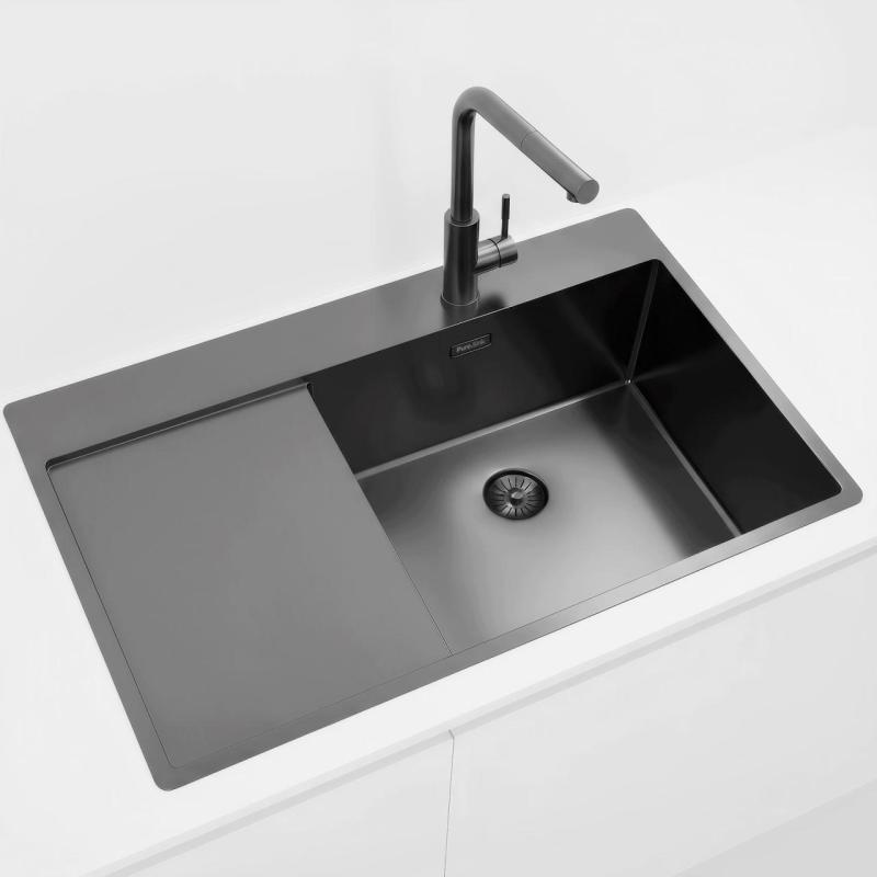 Pure.Sink Exclusivo Gun Metal sink with draining area 86x52 cm Tapwing right PEX5086RT-61