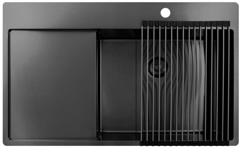 Pure.Sink Exclusivo Gun Metal sink with draining area 86x52 cm Tapwing right PEX5086RT-61