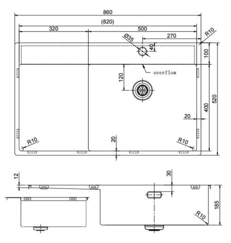 Pure.Sink Exclusivo Gun Metal sink with draining area 86x52 cm Tapwing right PEX5086RT-61