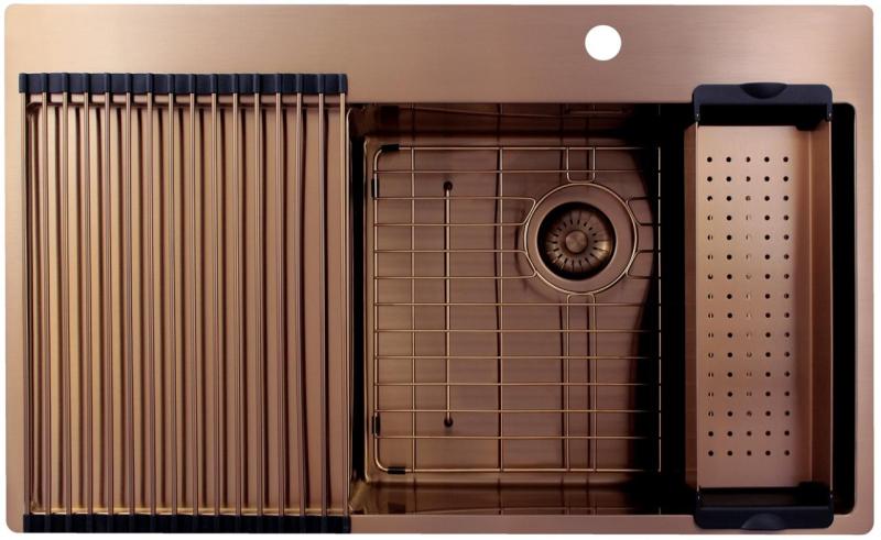 Pure.Sink Exclusivo Copper sink with drainer 86x52 cm Tapwing right PEX5086RT-62