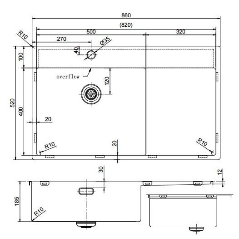 Pure.Sink Exclusivo Copper sink with drainer 86x52 cm Tapwing right PEX5086RT-62