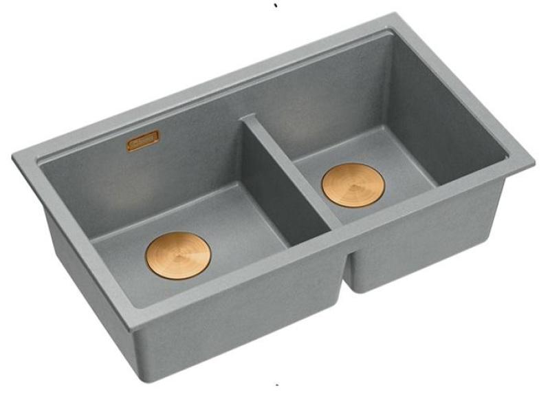 Quadri Newport II Double Grey Granite Built-in Sink 76x45 cm with Copper Plug 1208971360
